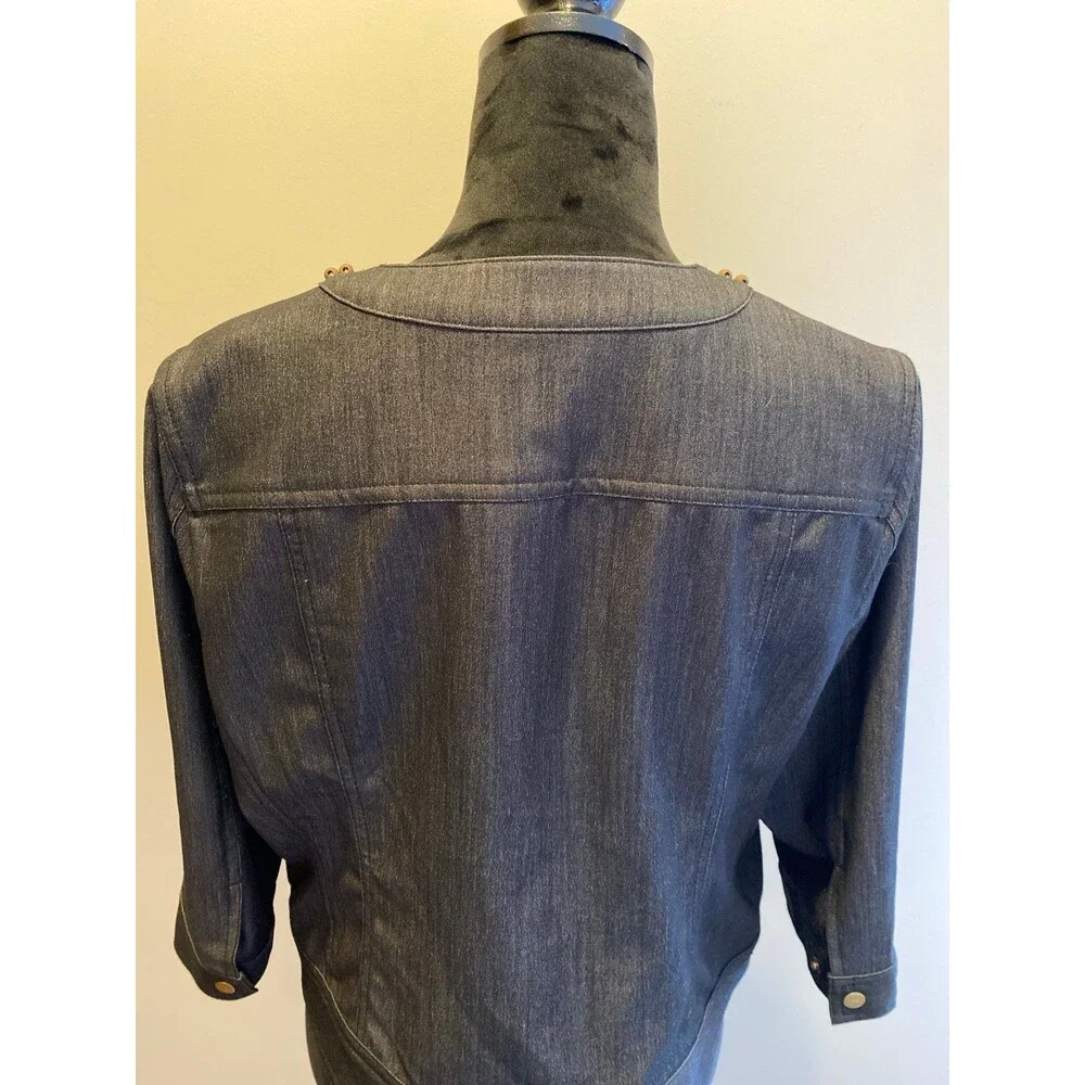 Ruby Rd. Jacket Womens Light Denim‎  Size 14 P Embellished Neckline Zipper Front